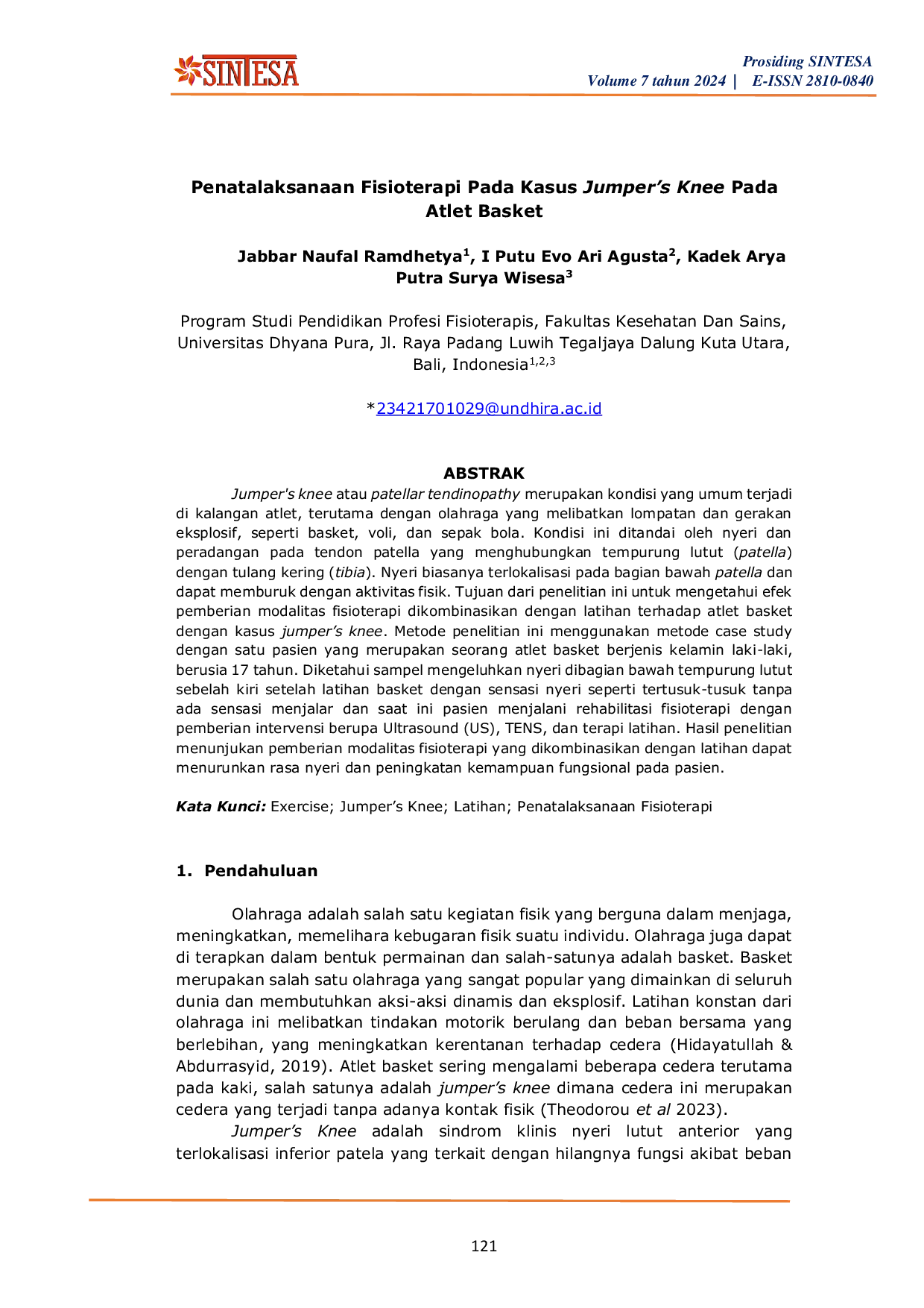 JURIS Penatalaksanaan Fisioterapi Pada Kasus Jumper s Knee Pada Atlet Basket