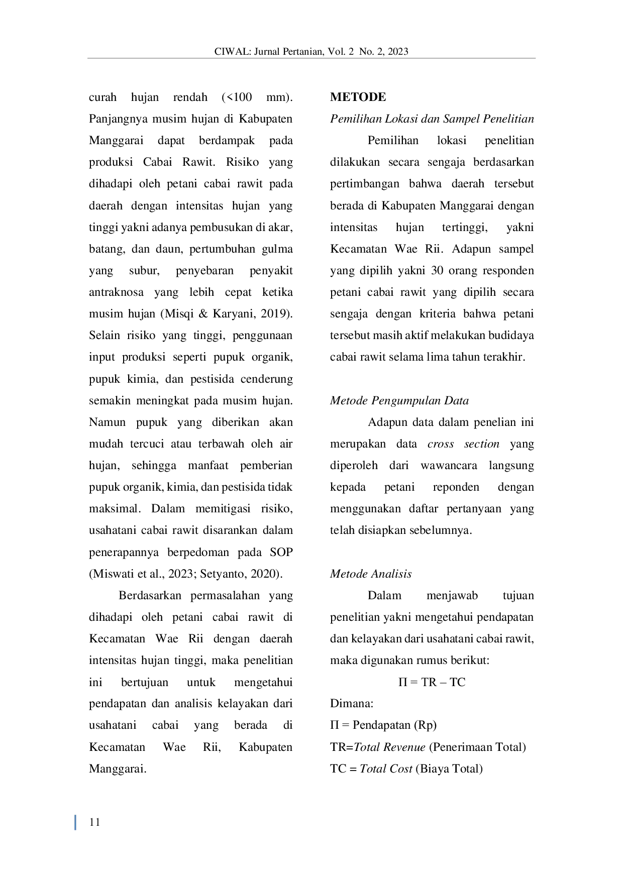 JURIS Kelayakan Usahatani Cabai Rawit Di Kecamatan Wae Rii