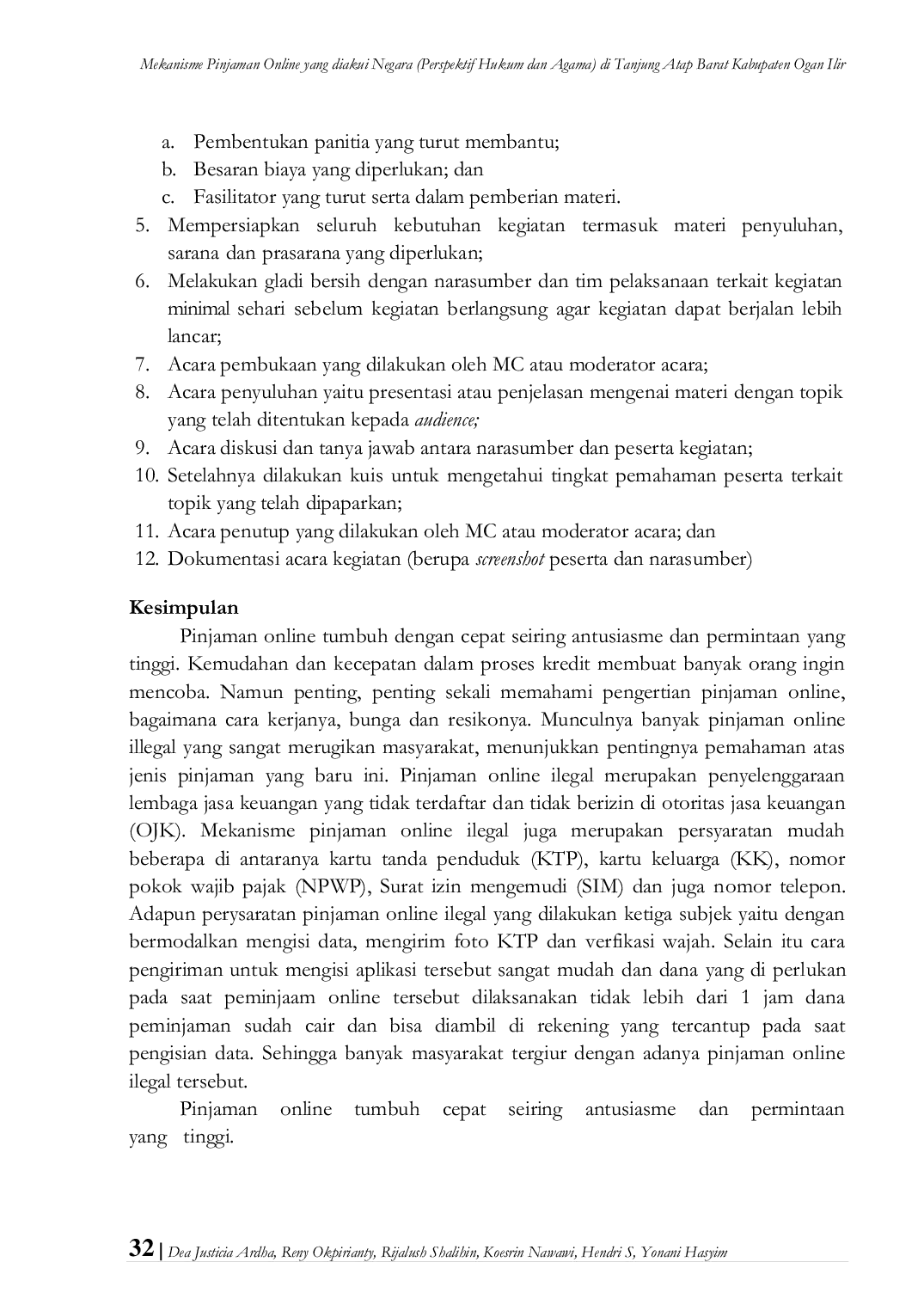 JURIS Mekanisme Pinjaman Online yang diakui Negara Perspektif Hukum dan Agama di Tanjung Atap Barat Kabupaten Ogan Ilir