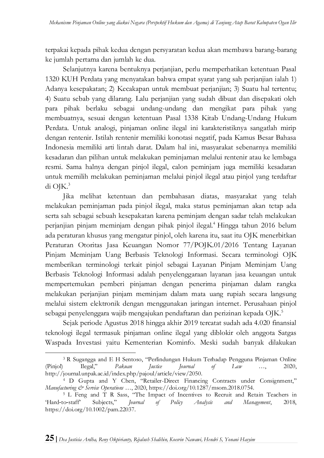 JURIS Mekanisme Pinjaman Online yang diakui Negara Perspektif Hukum dan Agama di Tanjung Atap Barat Kabupaten Ogan Ilir