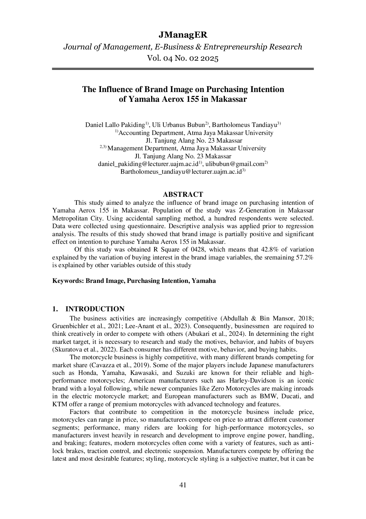 JURIS The Influence of Brand Image on Purchasing Intention of Yamaha Aerox 155 in Makassar