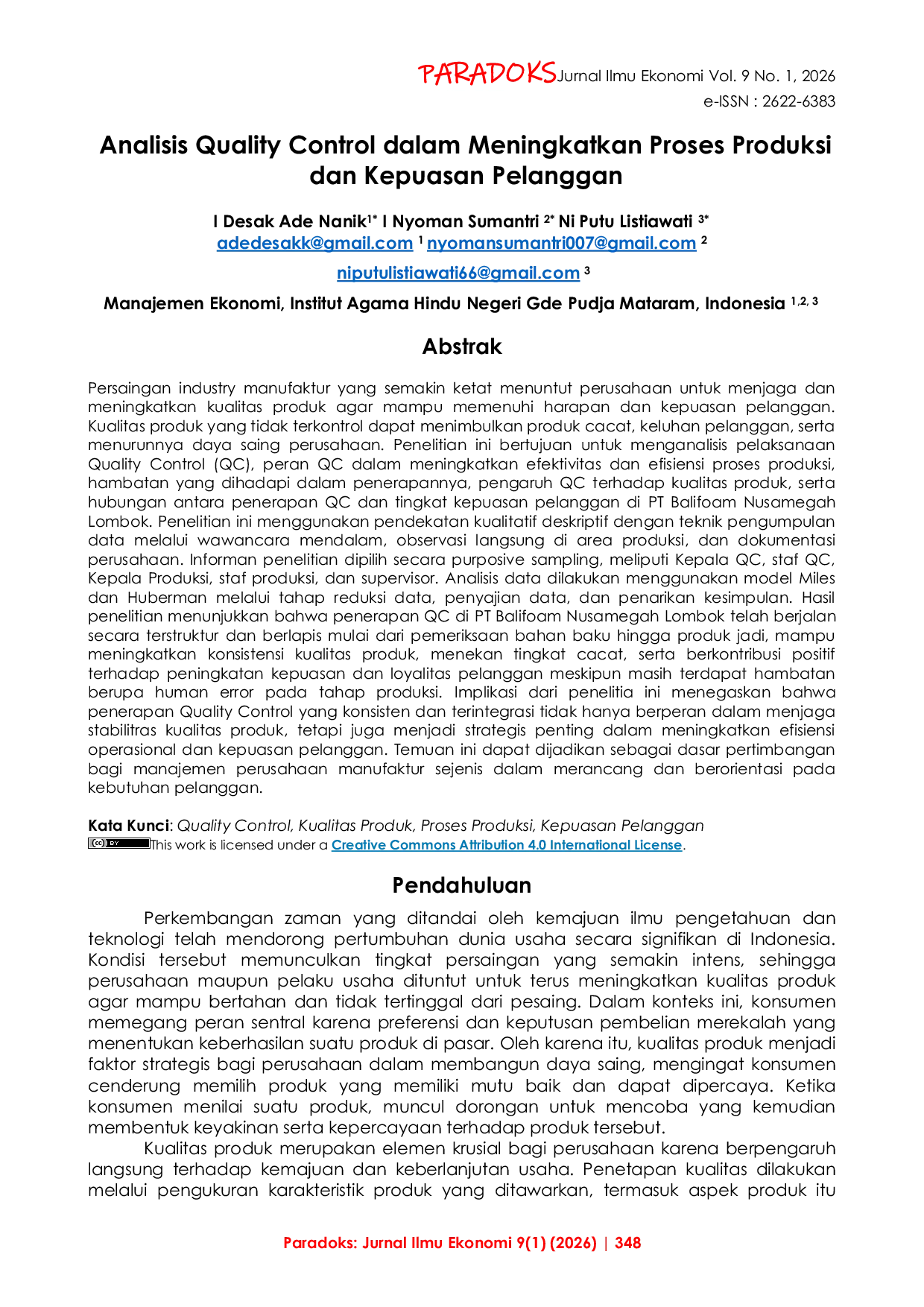 JURIS Analisis Quality Control dalam Meningkatkan Proses Produksi dan Kepuasan Pelanggan