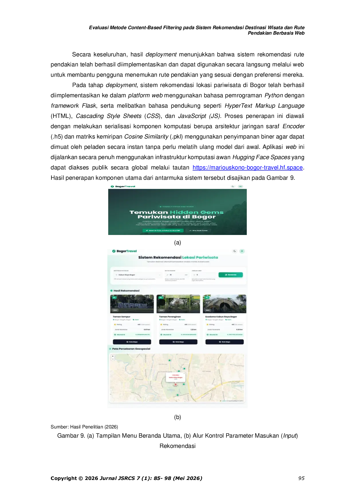 JURIS Evaluasi Kinerja Metode Content Based Filtering Pada Sistem Rekomendasi Destinasi Wisata Dan Rute Pendakian Berbasis Web