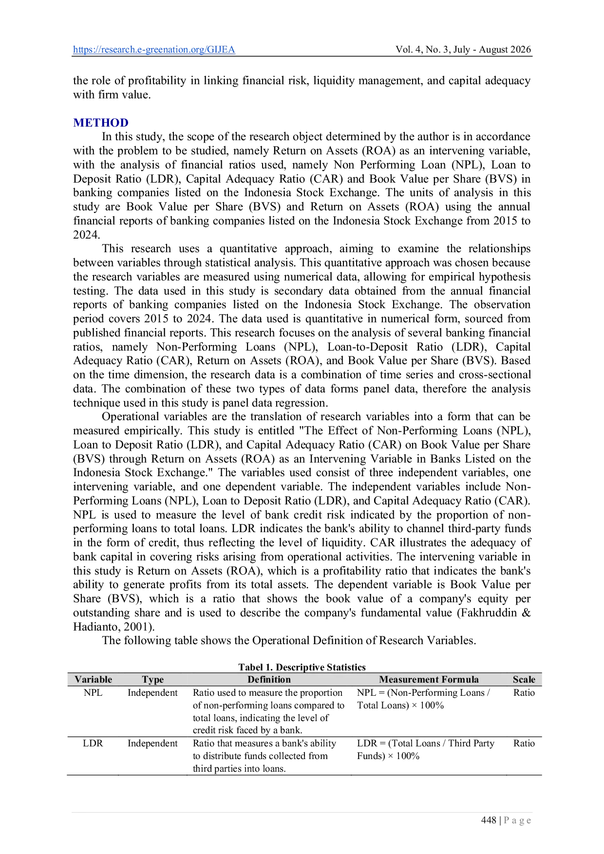 JURIS Analysis of the Effect of Non Performing Loans Loan to Deposit Ratio and Capital Adequacy Ratio on Book Value per Share through Return on Assets Mediation