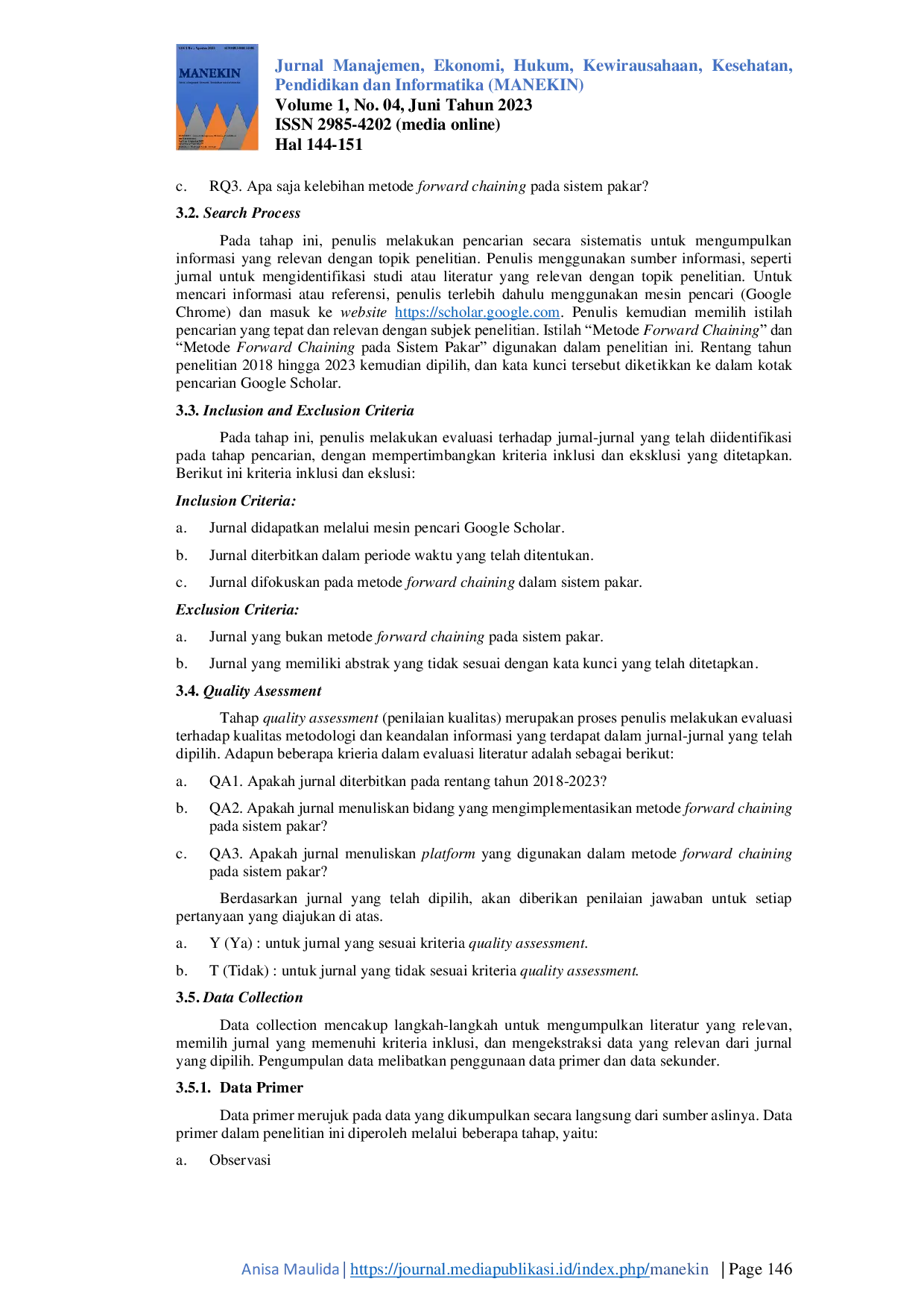 JURIS Analisis Metode Forward Chaining pada Sistem Pakar Systematic Literature Review