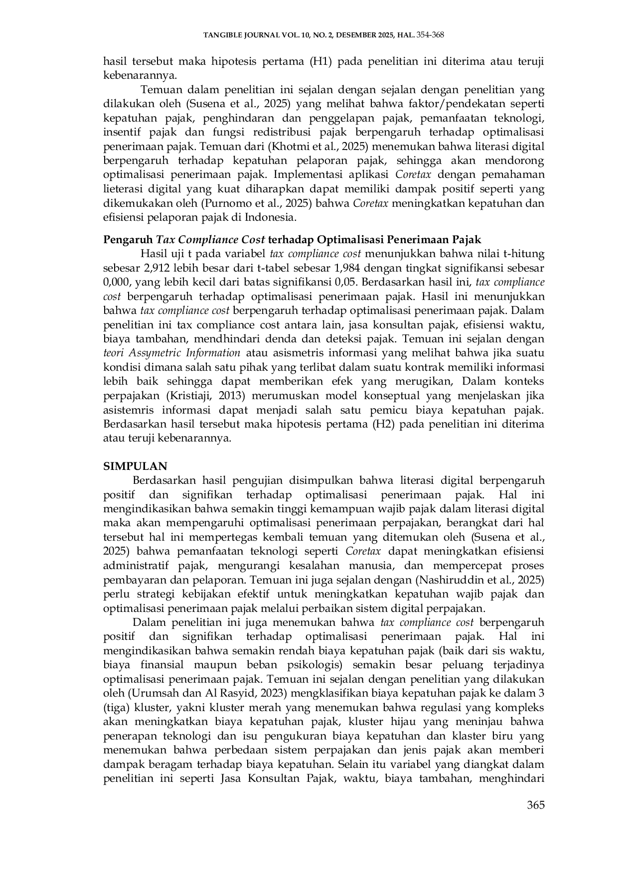 JURIS Persepsi Wajib Pajak Orang Pribadi Terhadap Penerapan Coretax Administration System CTAS dalam Optimalisasi Penerimaan Pajak di KPP Pratama Makassar Selatan