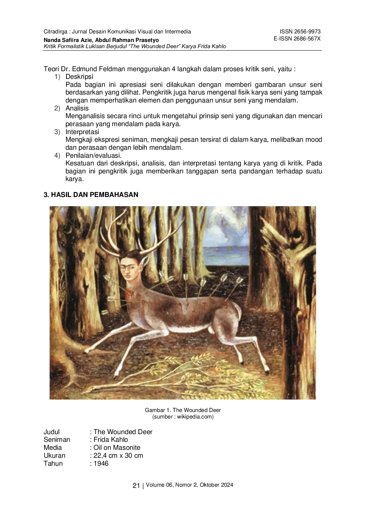 JURIS Kritik Formalistik Lukisan Berjudul The Wounded Deer Karya Frida Kahlo