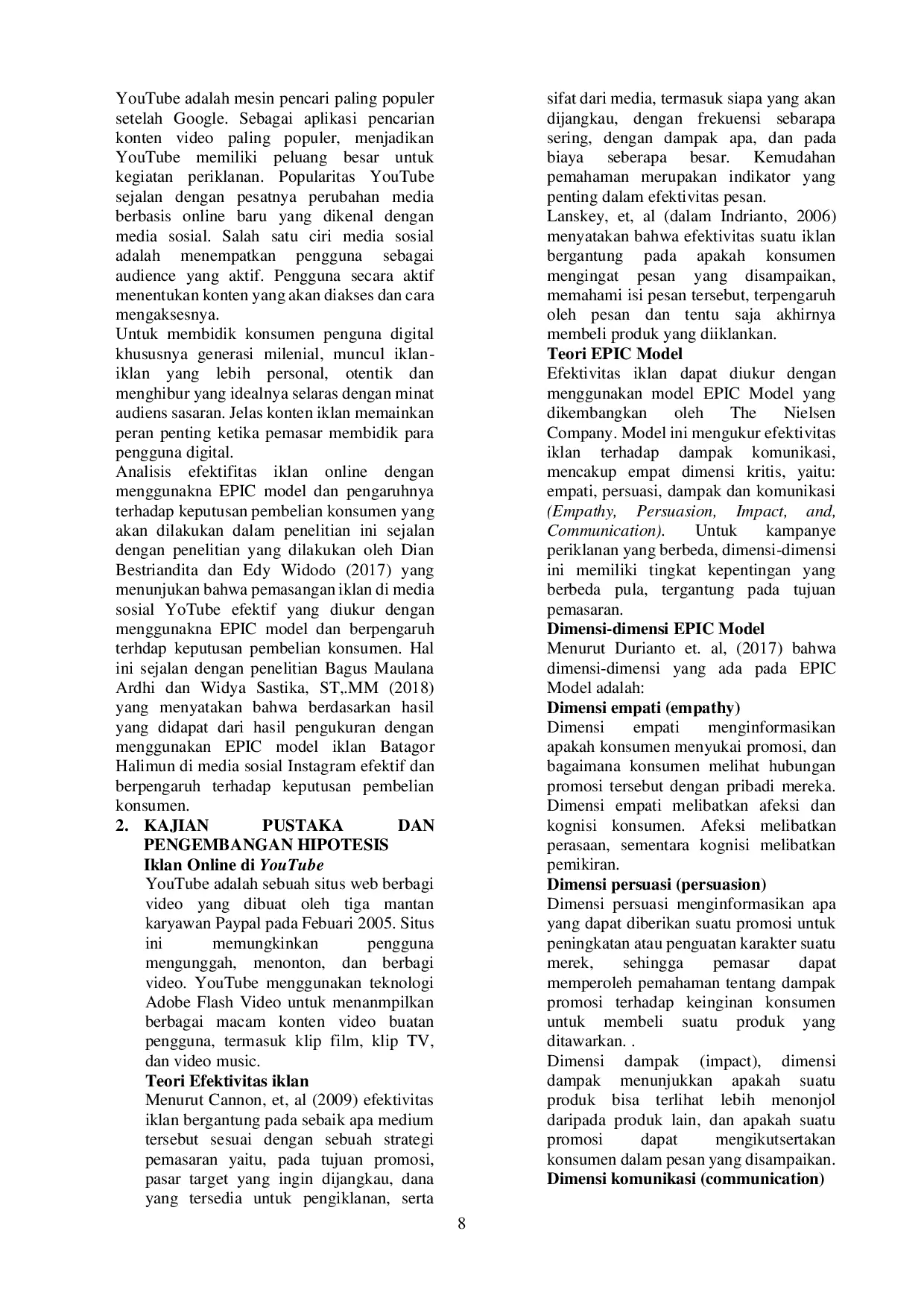 JURIS Analisis EPIC Model Terhadap Efektivitas Iklan Online Sebagai Media Promosi di YouTube Terhadap Keputusan Pembelian Pocari Sweat