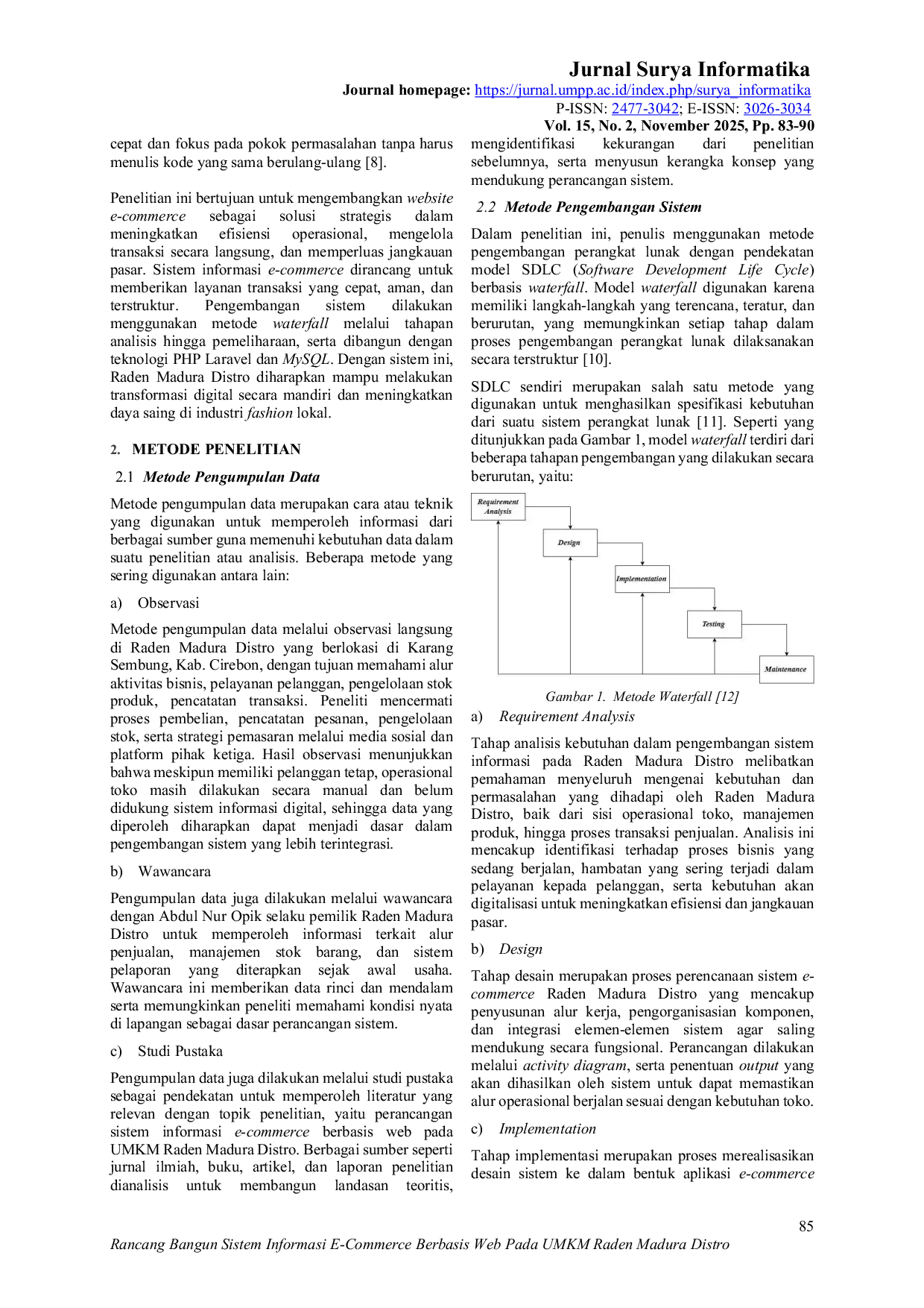 JURIS Rancang Bangun Sistem Informasi E Commerce Berbasis Web Pada UMKM Raden Madura Distro