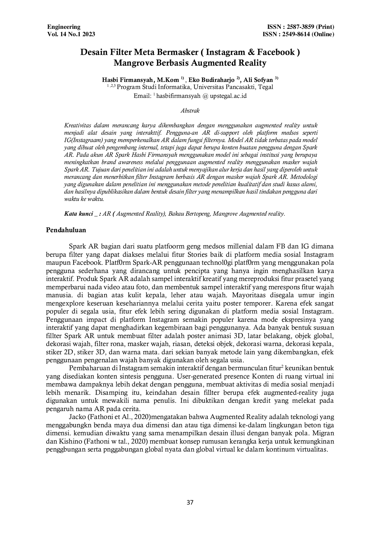 JURIS Desain Filter Meta Bermasker Instagram Facebook Mangrove Berbasis Augmented Reality