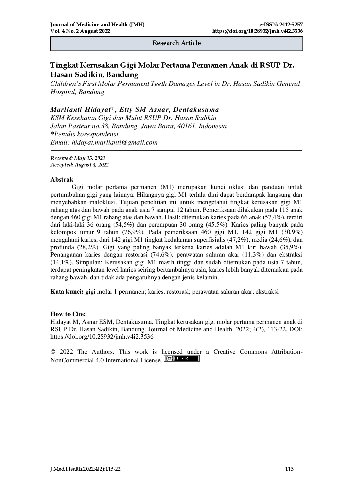 juris Children s First Molar Permanent Teeth Damages Level in Dr Hasan Sadikin General Hospital Bandung