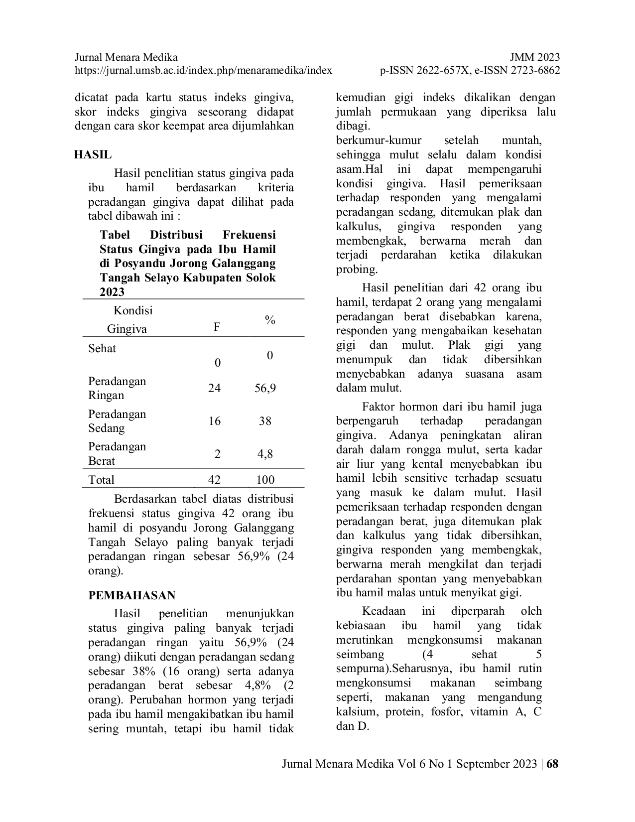 JURIS Status Gingiva Pada Ibu Hamil Di Posyandu Kabupaten Solok
