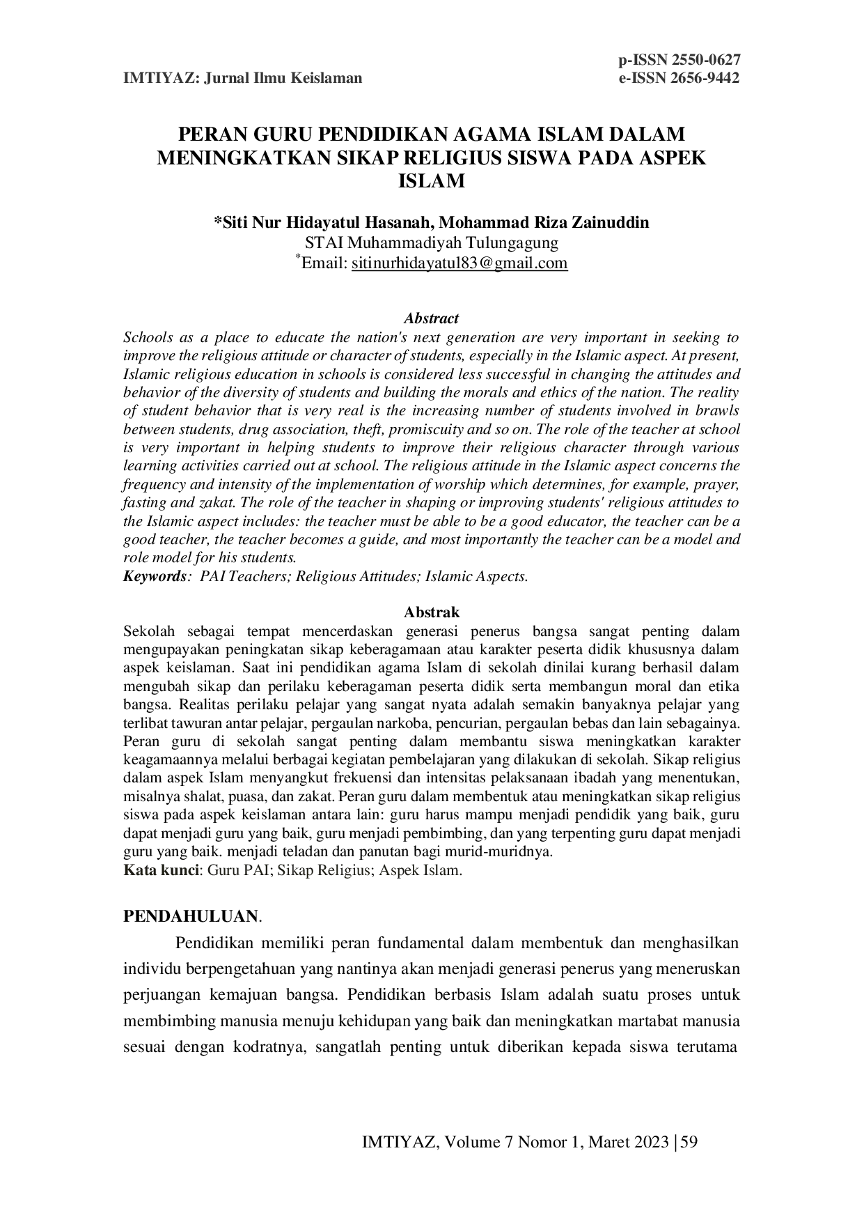 JURIS Peran Guru Pendidikan Agama Islam Dalam Meningkatkan Sikap Religius Siswa Pada Aspek Islam