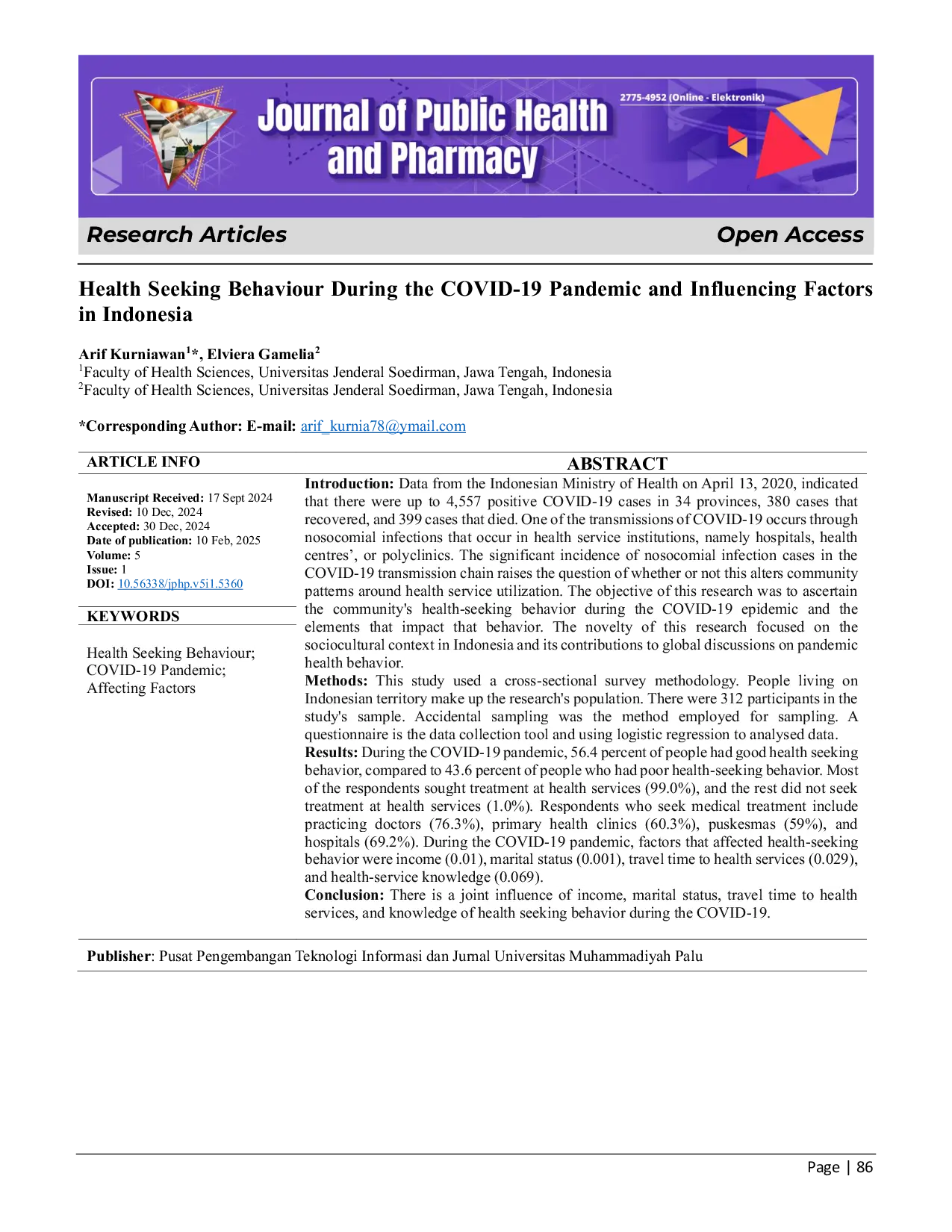 JURIS Health Seeking Behaviour During the COVID 19 Pandemic and Influencing Factors in Indonesia