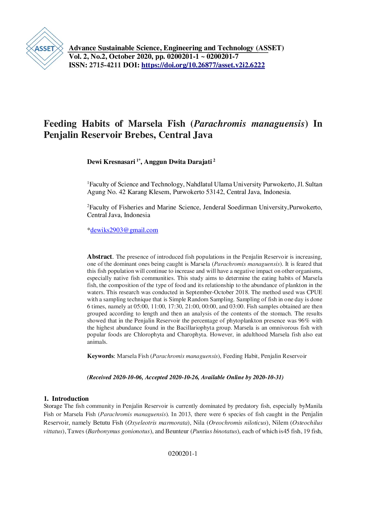 juris Feeding Habits of Marsela Fish Parachromis managuensis In Penjalin Reservoir Brebes Central Java