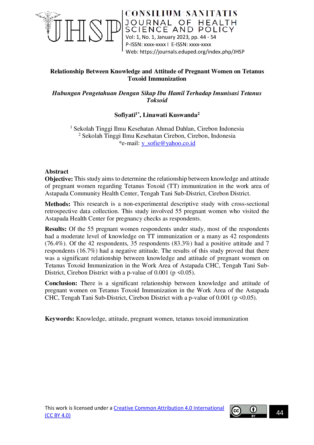 JURIS Hubungan Pengetahuan Dengan Sikap Ibu Hamil Terhadap Imunisasi Tetanus Toksoid