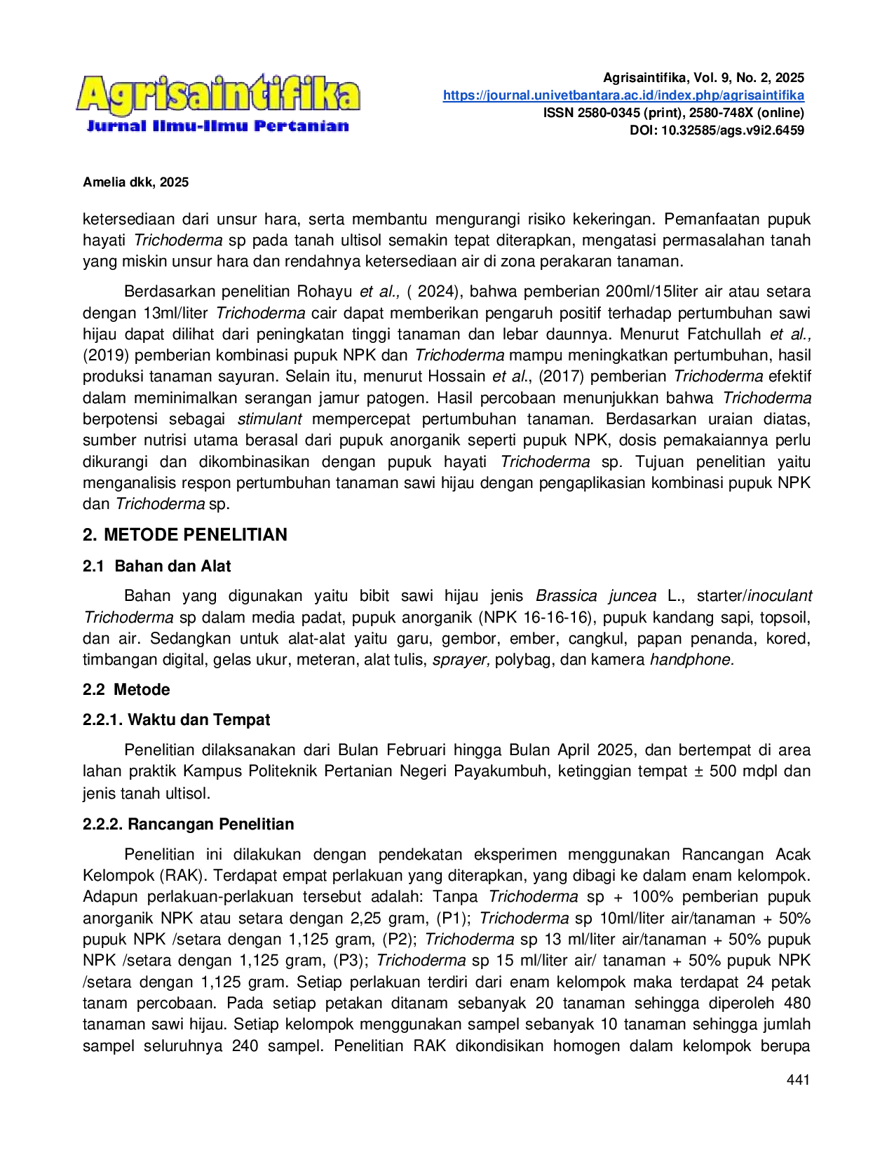 JURIS Produksi Sawi Hijau Dengan Pemberian Kombinasi Trichoderma Dan NPK Pada Tanah Ultisol