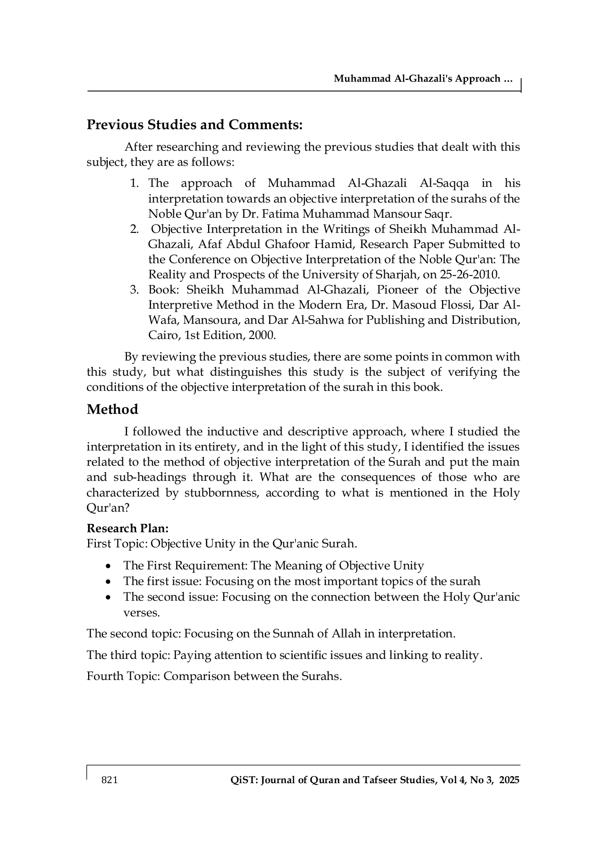 JURIS Muhammad Al Ghazali s Approach in his Interpretation Towards an Objective Interpretation of the Surahs of the Noble Qur an