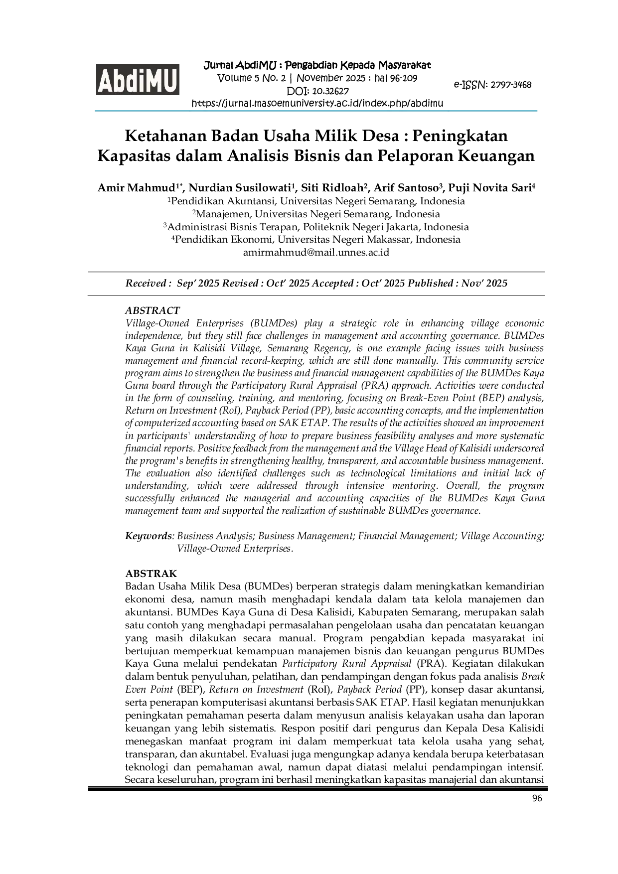 JURIS Ketahanan Badan Usaha Milik Desa Peningkatan Kapasitas dalam Analisis Bisnis dan Pelaporan Keuangan