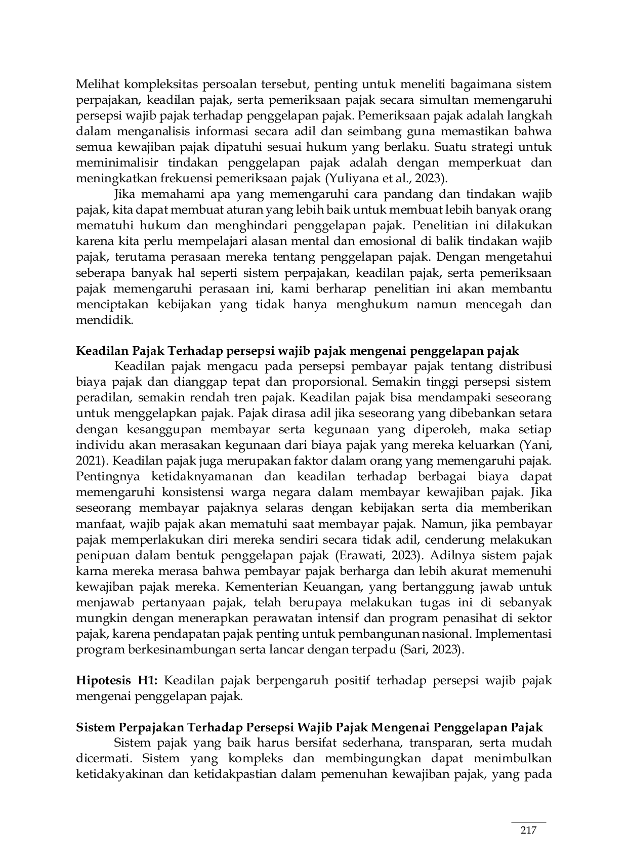 JURIS Pengaruh Keadilan Pajak Sistem Perpajakan Dan Pemeriksaan Pajak Terhadap Persepsi Wajib Pajak Mengenai Penggelapan Pajak