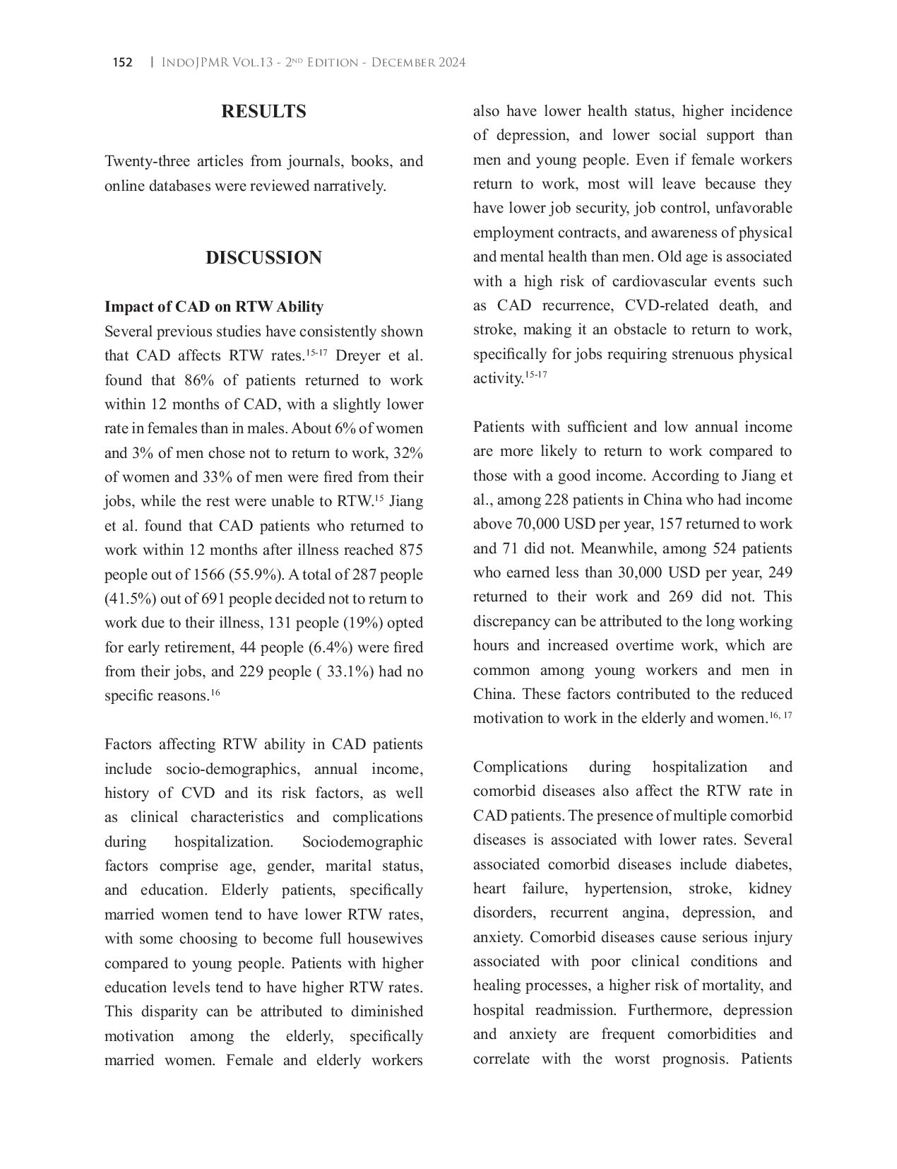 JURIS Rehabilitation Assessment and Intervention to Facilitate Return to Work in Coronary Artery Disease Patients A Narrative Review