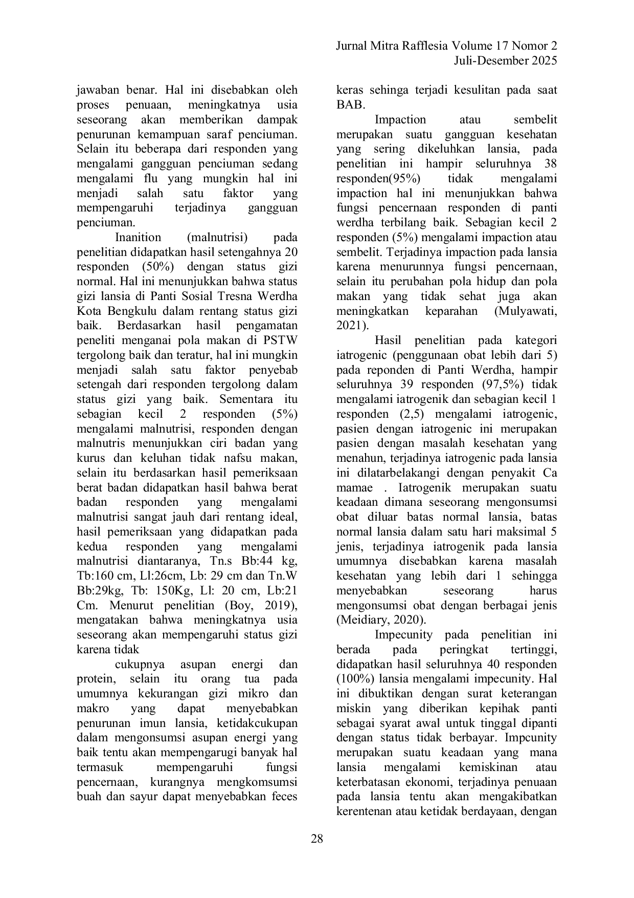 JURIS SINDROM GERIATRI PADA LANJUT USIA DI PANTI SOSIAL TRESNA WERDHA BENGKULU