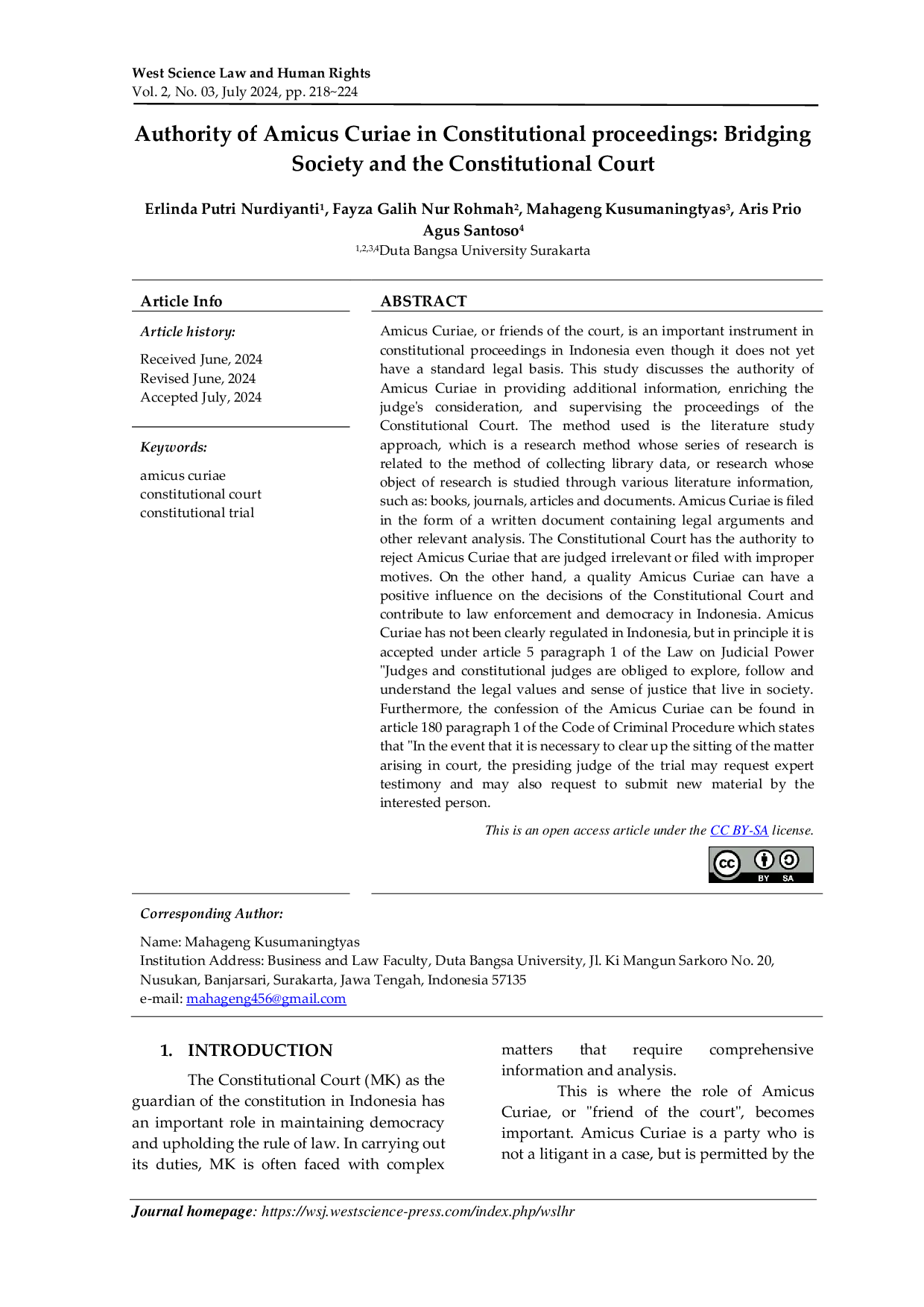 JURIS Authority of Amicus Curiae in Constitutional proceedings Bridging Society and the Constitutional Court