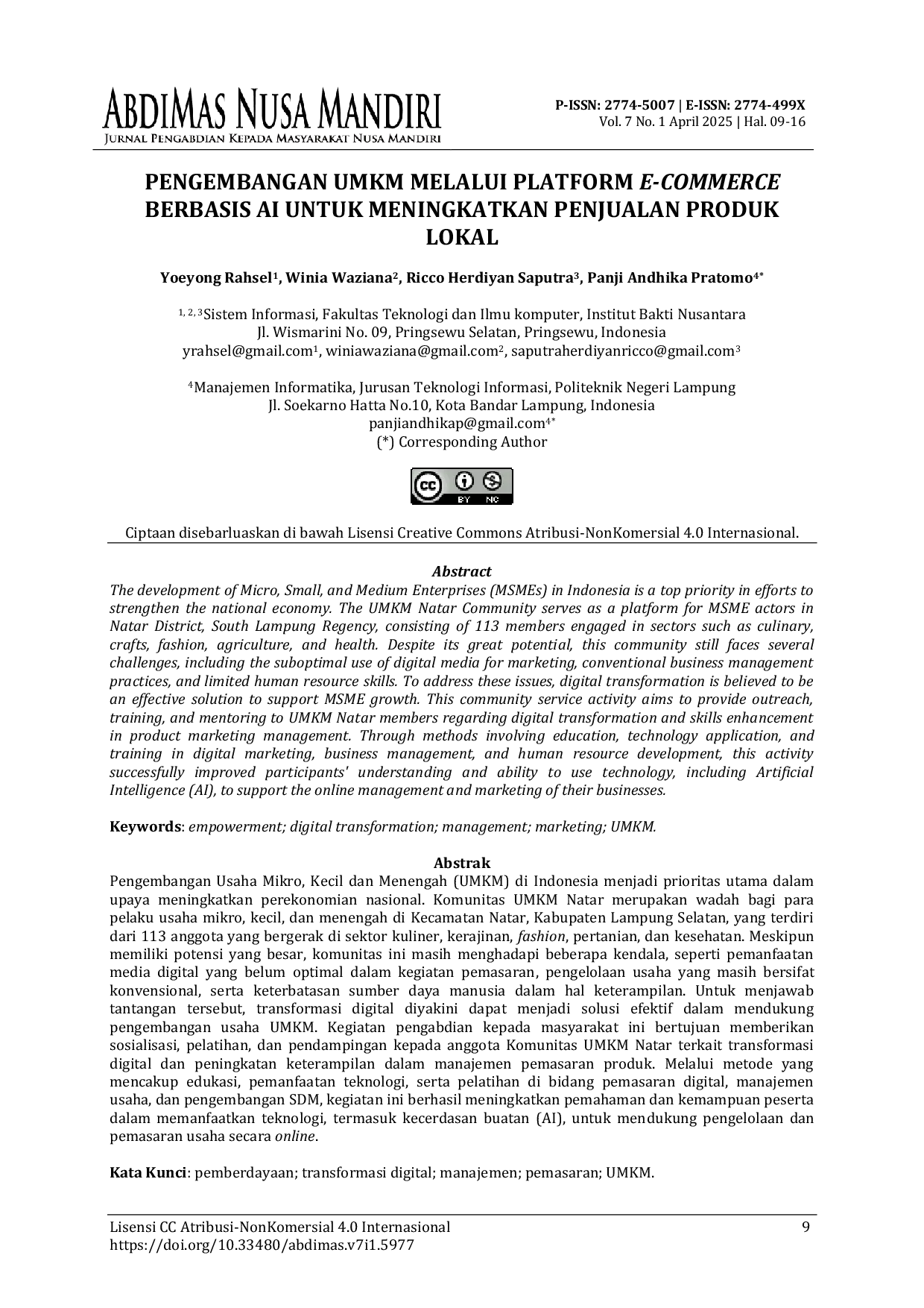 JURIS Pengembangan Umkm Melalui Platform E Commerce Berbasis Ai Untuk Meningkatkan Penjualan Produk Lokal