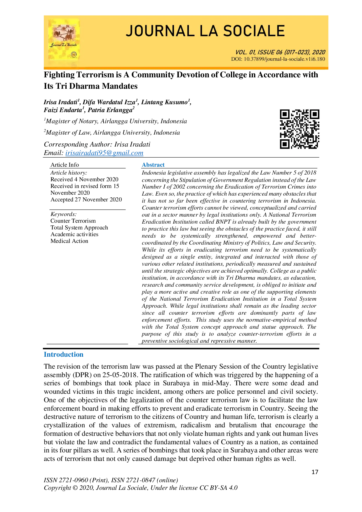 juris Fighting Terrorism is A Community Devotion of College in Accordance with Its Tri Dharma Mandates