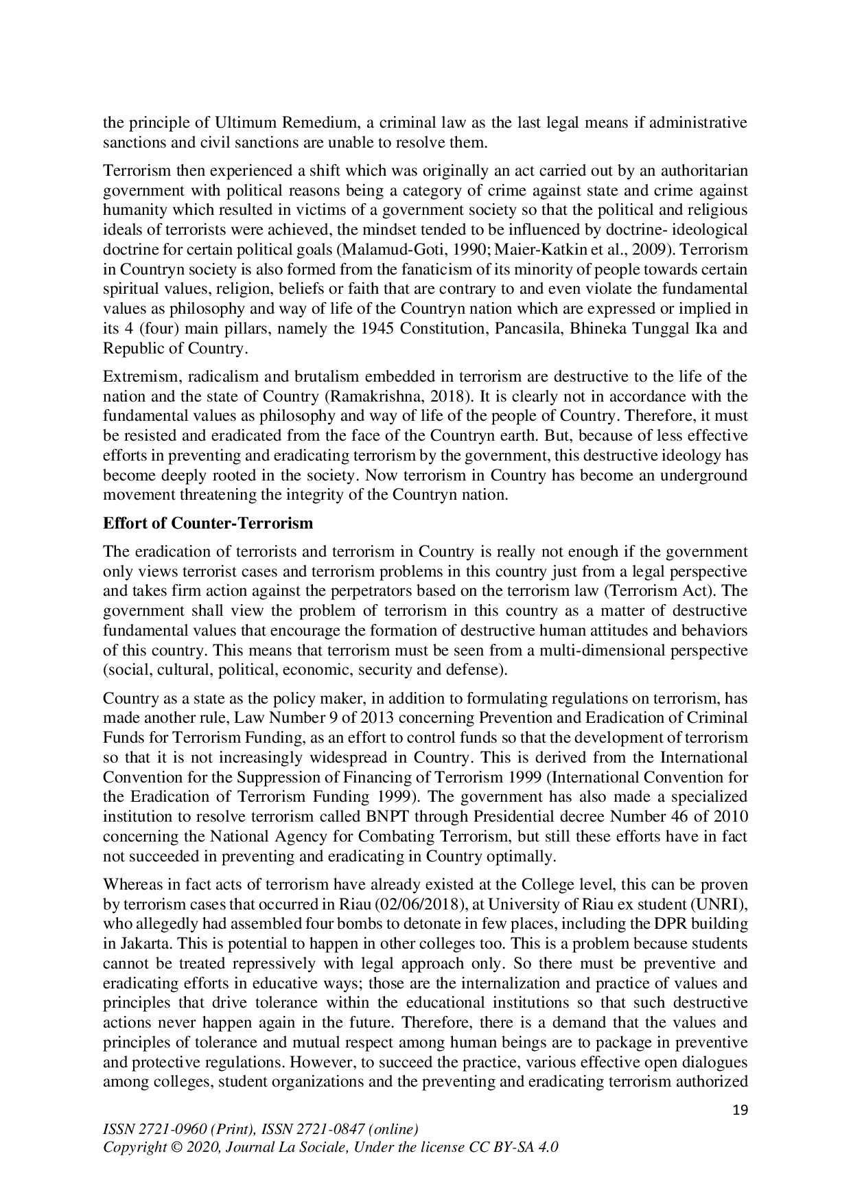 juris Fighting Terrorism is A Community Devotion of College in Accordance with Its Tri Dharma Mandates