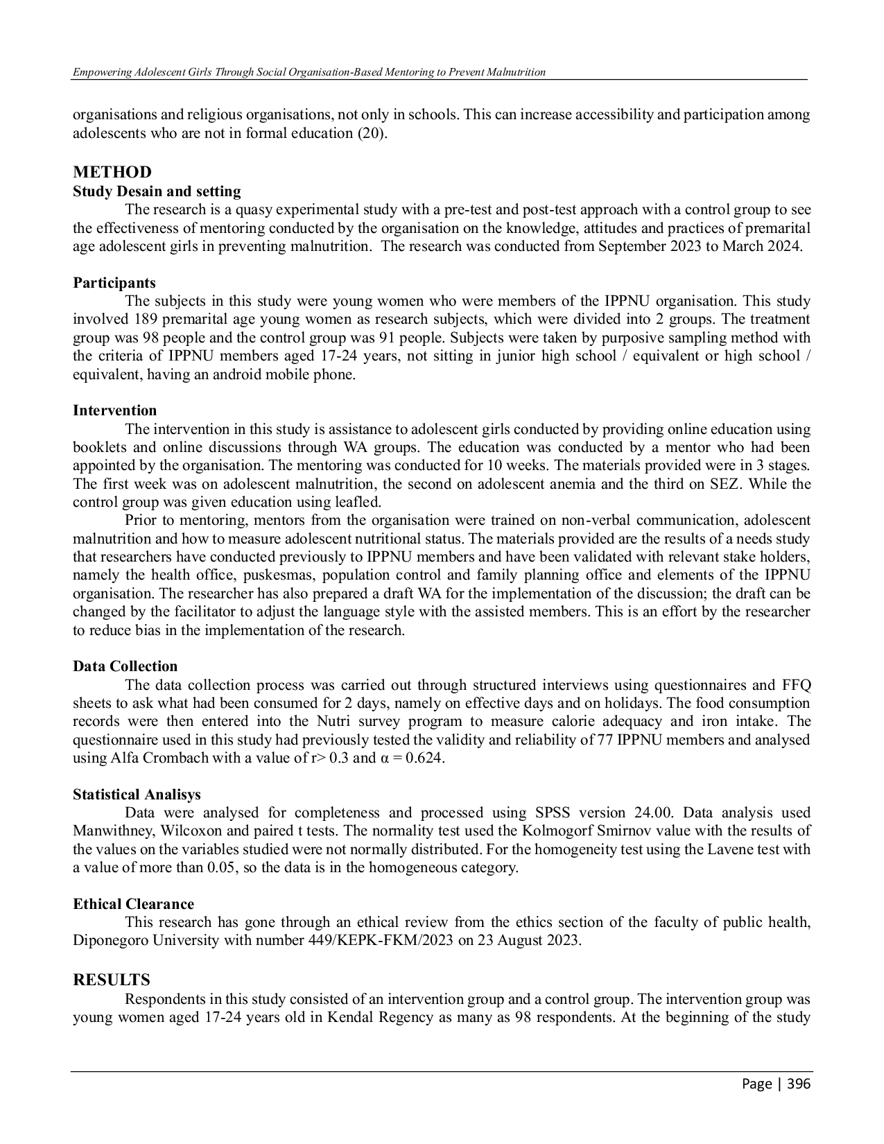 JURIS Empowering Adolescent Girls Through Social Organisation Based Mentoring to Prevent Malnutrition