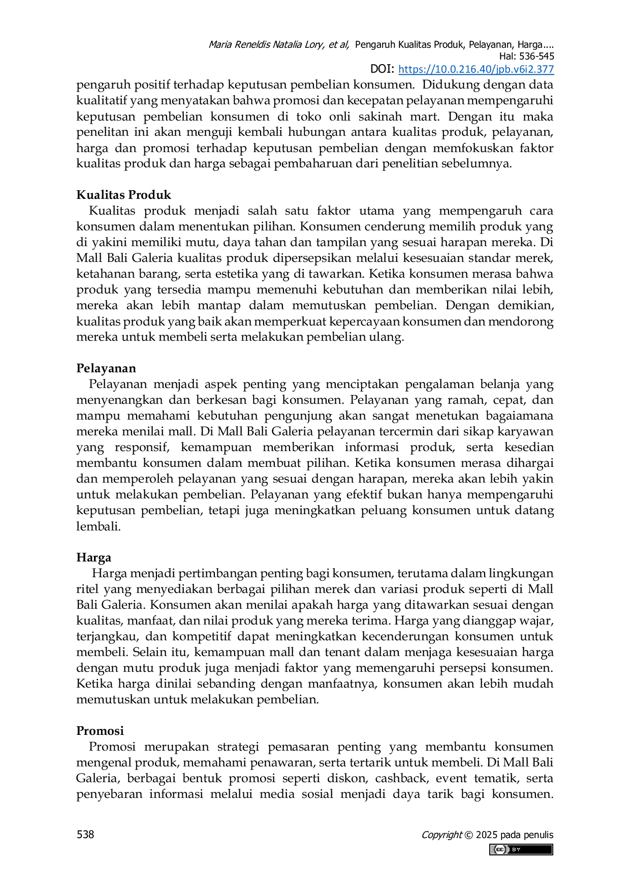 JURIS Pengaruh Kualitas Produk Pelayanan Harga Dan Promosi Terhadap Keputusan Pembelian Di Mall Bali Galeria