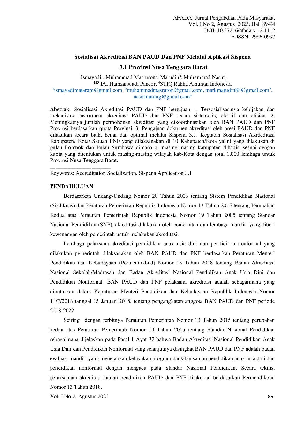 JURIS Sosialisai Akreditasi BAN PAUD Dan PNF Melalui Aplikasi Sispena 3 1 Provinsi Nusa Tenggara Barat