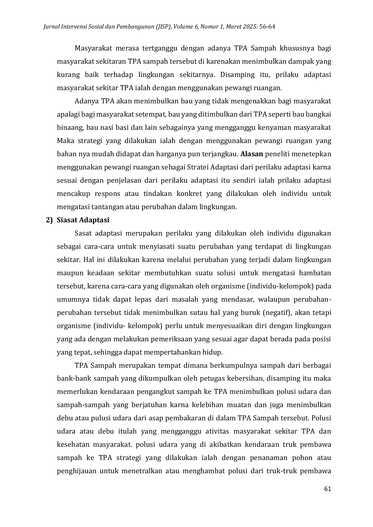 JURIS Strategi Adaptasi Masyarakat Lokal di Kawasan Tempat Penampungan Akhir Sampah Kota Padang