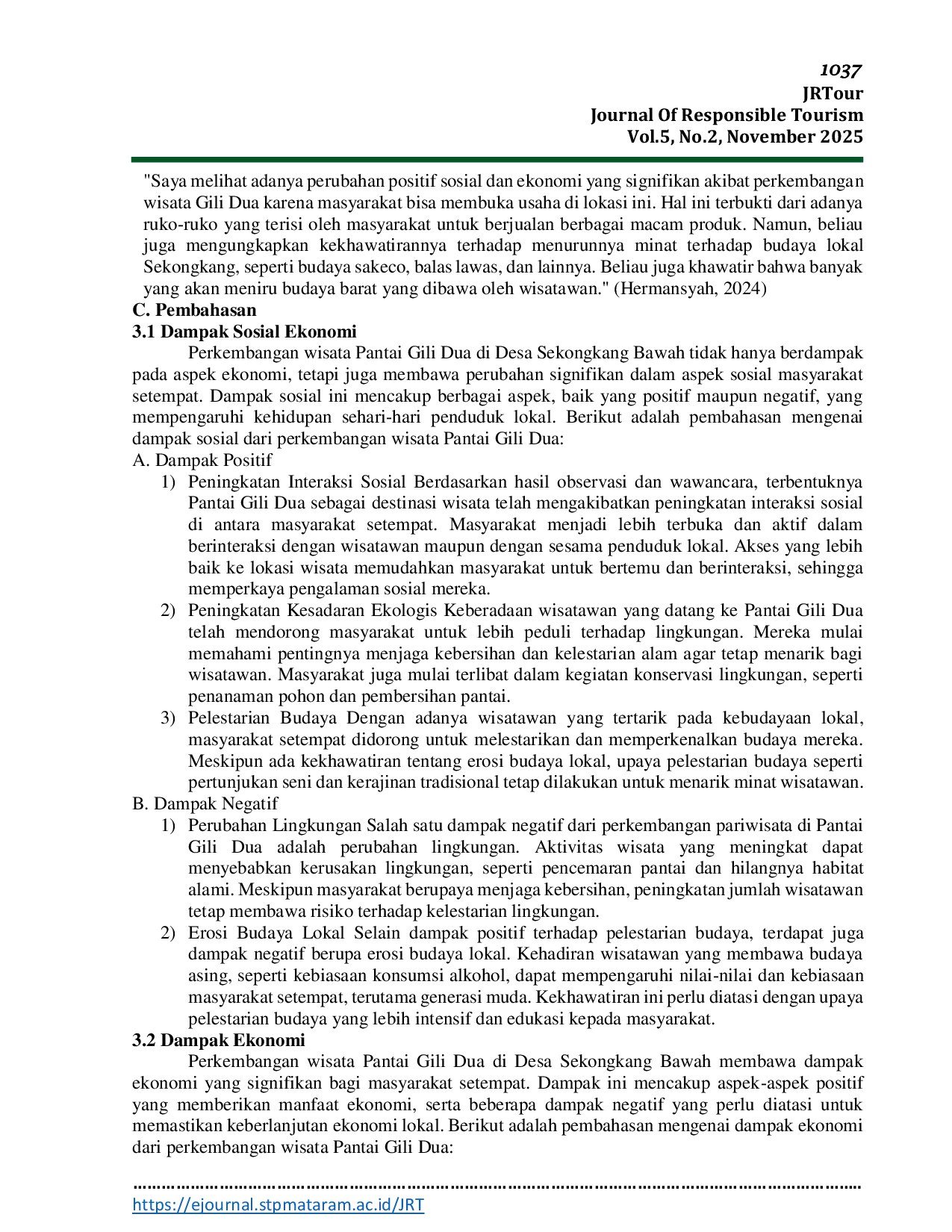 JURIS Dampak Sosial Ekonomi Objek Wisata Pantai Gili Dua Kabupaten Sumbawa Barat