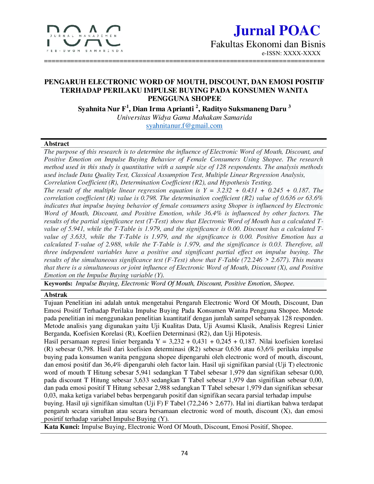JURIS Pengaruh Electronic Word Of Mouth Discount Dan Emosi Positif Terhadap Perilaku Impulse Buying Pada Konsumen Wanita Pengguna Shopee