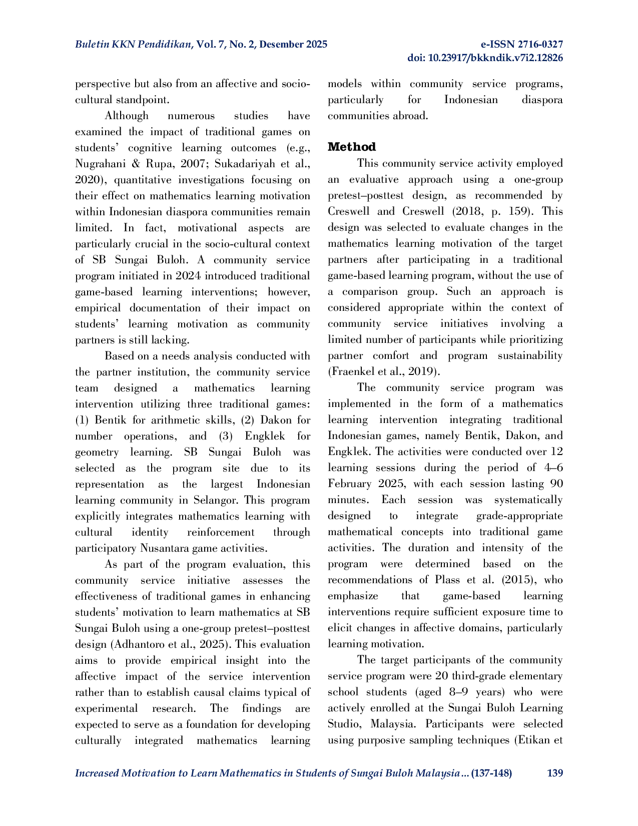 JURIS Increased Motivation to Learn Mathematics in Students of Sungai Buloh Malaysia Learning Centre Through Traditional Games