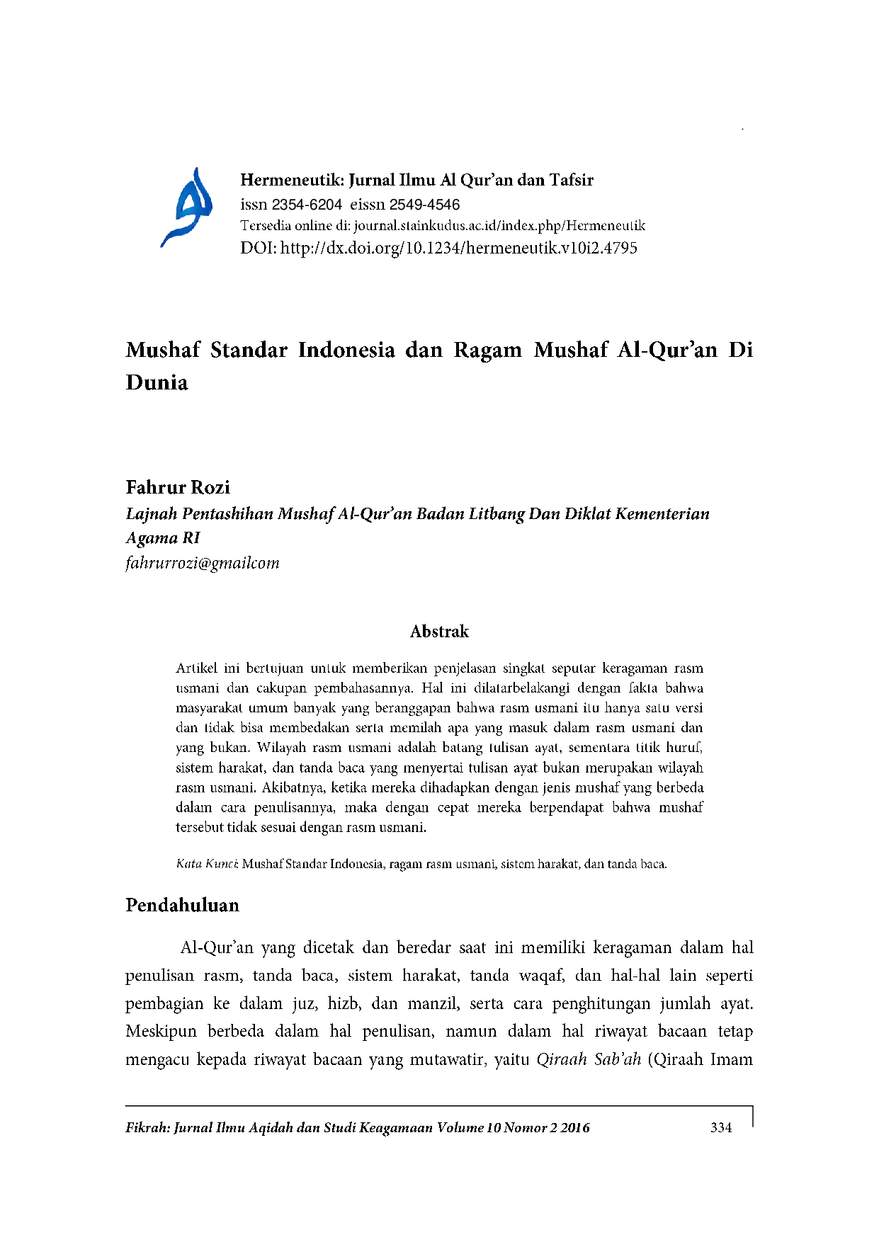 JURIS Perbedaan Mushaf Al Qur an dan Implikasinya terhadap Ilmu Qira at