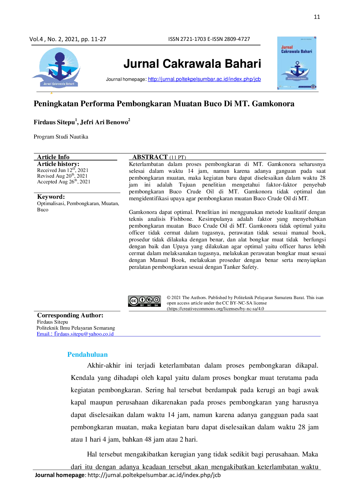 JURIS Peningkatan Performa Pembongkaran Muatan Buco Di MT Gamkonora