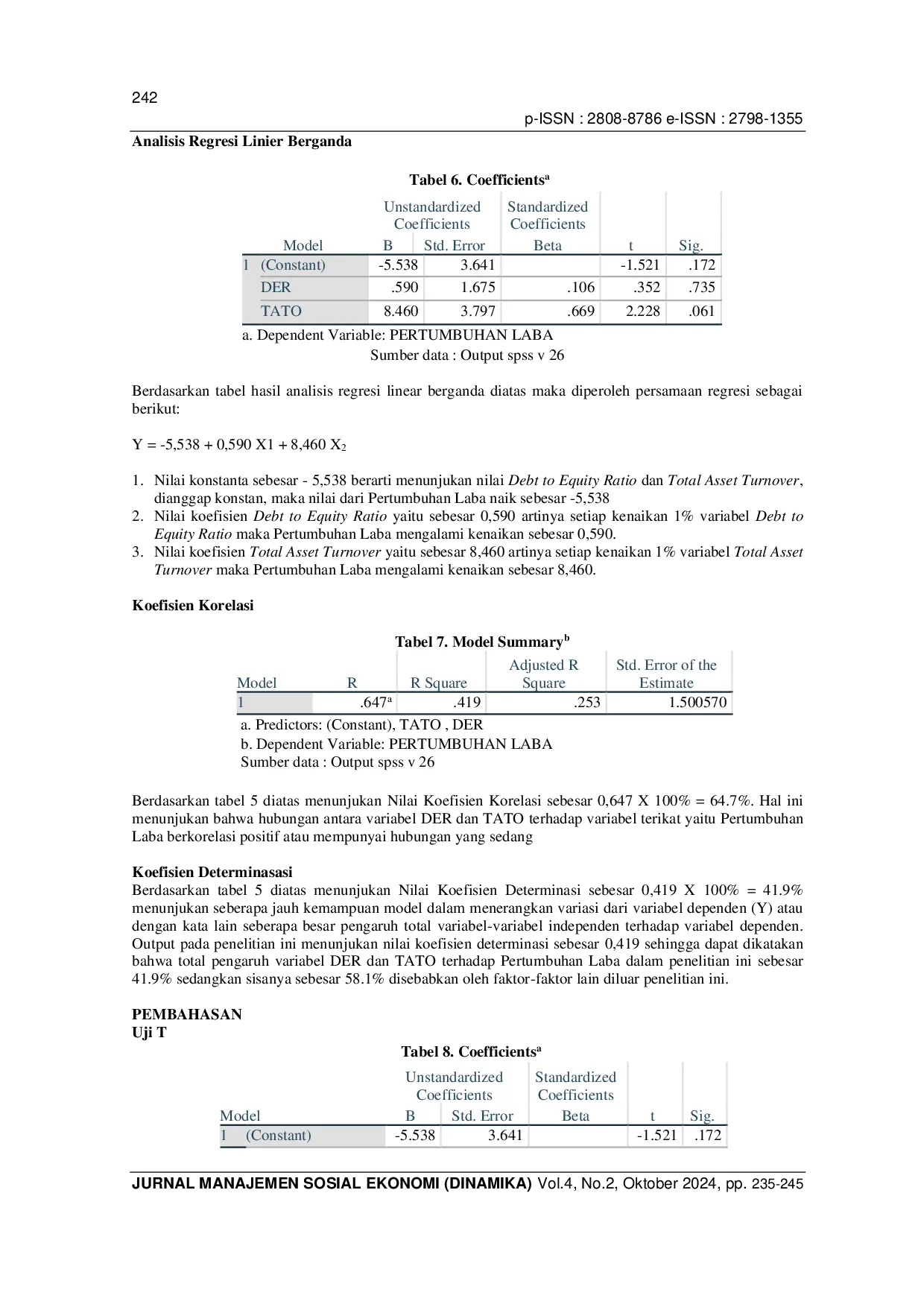 JURIS ANALISIS PENGARUH DEBT TO EQUITY RATIO DER DAN TOTAL ASSET TURNOVER TATO TERHADAP PERTUMBUHAN LABA PADA PT KERETA API INDONESIA Persero