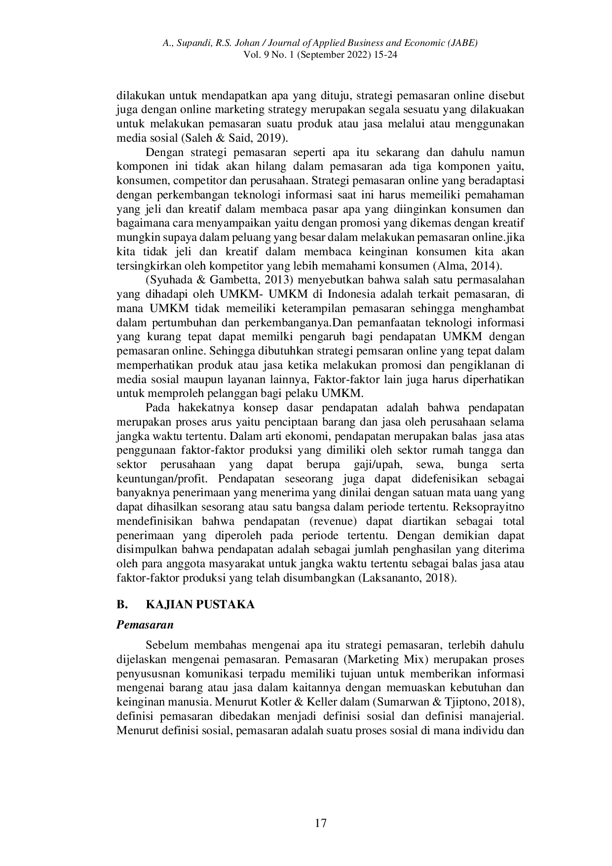 JURIS PENGARUH STRATEGI PEMASARAN ONLINE TERHADAP PENDAPATAN PELAKU UMKM DI KECAMATAN CILANDAK