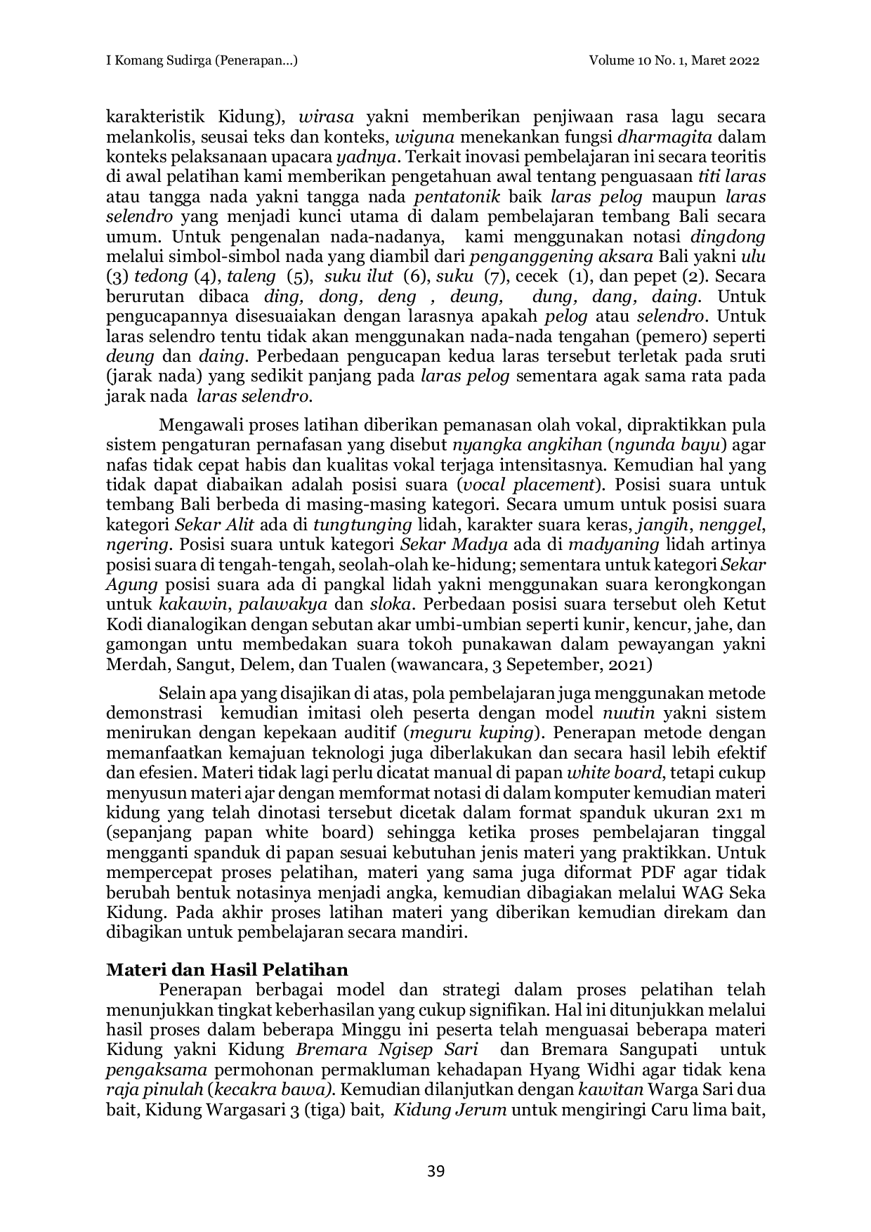 JURIS Penerapan Pembelajaran Inovatif Dalam Pelatihan Dharmagita Pada Seka Santi Segara Widya di Banjar Mukti Singapadu