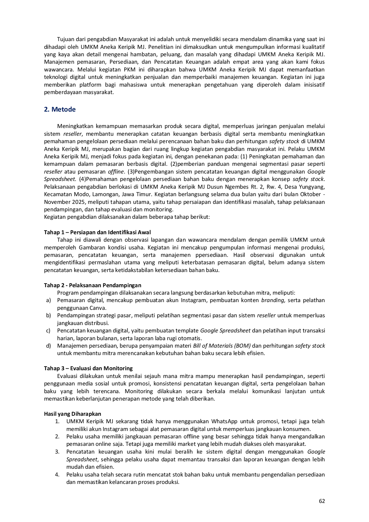 JURIS Pendampingan Pemasaran dan Pencatatan Keuangan Berbasis Digital pada UMKM Aneka Keripik MJ