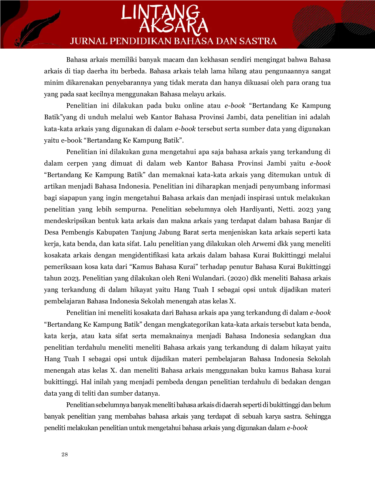 JURIS Analisis Kata Arkais Terhadap Cerpen Dialek Kota Jambi Bertandang Ke Kampung Batik