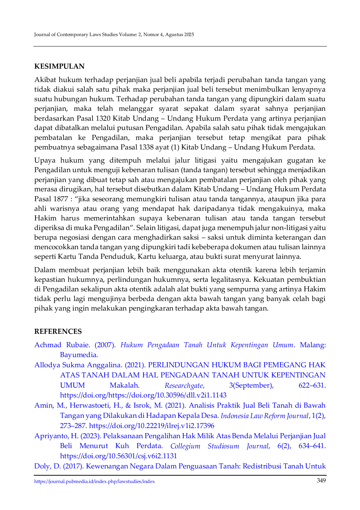 JURIS Keabsahan Perjanjian Jual Beli yang Tanda Tangan Salah Satu Pihak Berubah dalam Perspektif Hukum Perdata