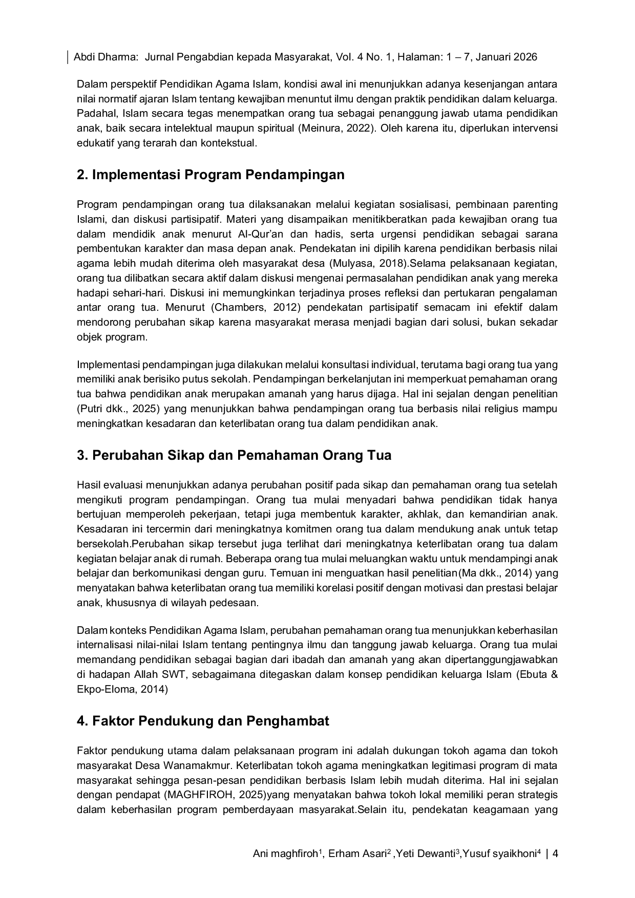 JURIS Pendampingan Orang Tua Berbasis Pendidikan Agama Islam dalam Meningkatkan Kepedulian Pendidikan Anak di Desa Wanamakmur