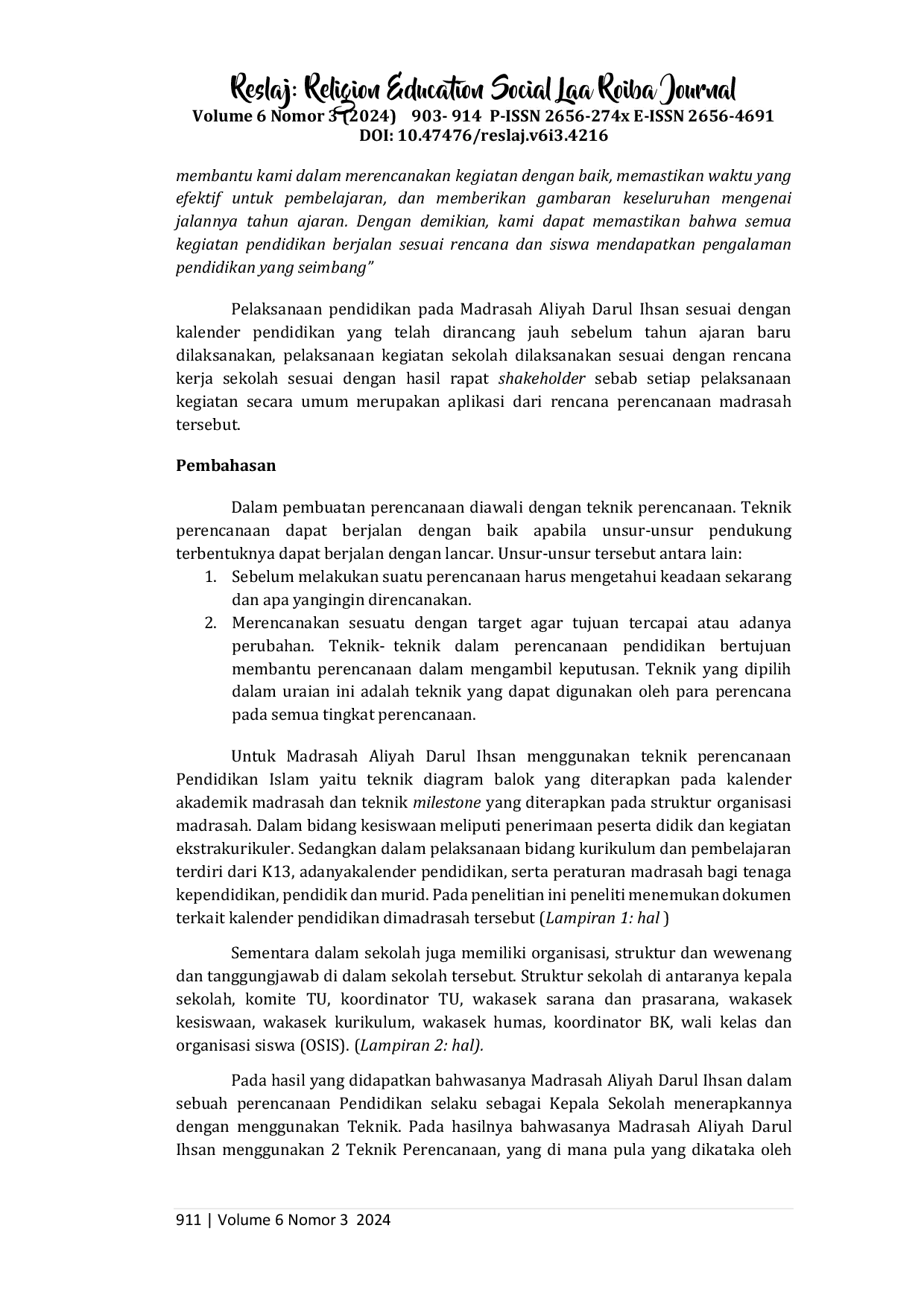 JURIS Teknik Perencanaan Pendidikan Di Madrasah Aliyah Darul Ihsan