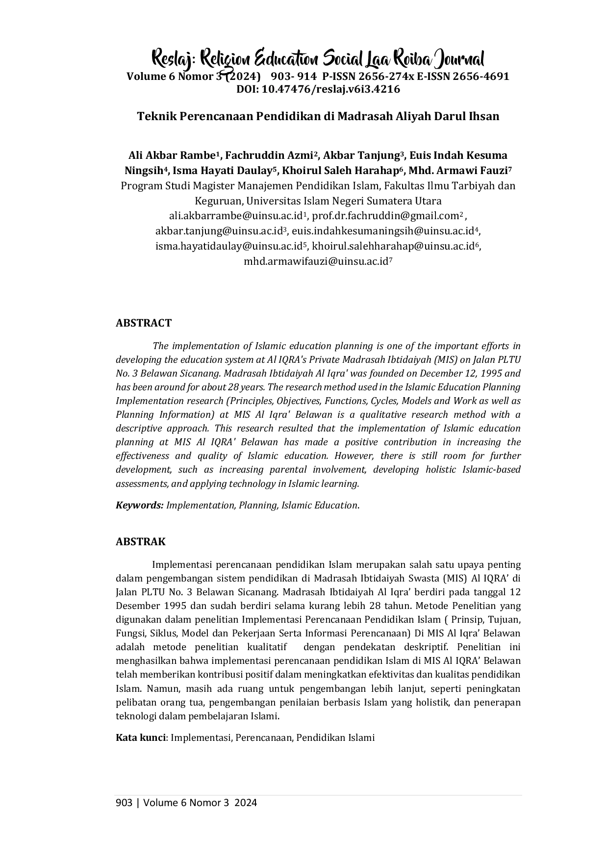 JURIS Teknik Perencanaan Pendidikan Di Madrasah Aliyah Darul Ihsan