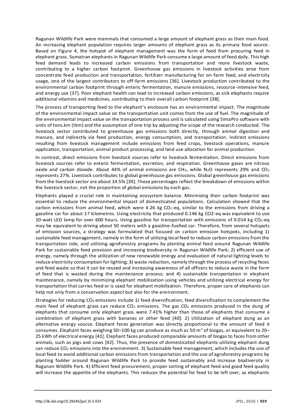 JURIS Carbon Footprint of Elephant Mammal Management in Taman Margasatwa Ragunan Using Life Cycle Assessment Approach
