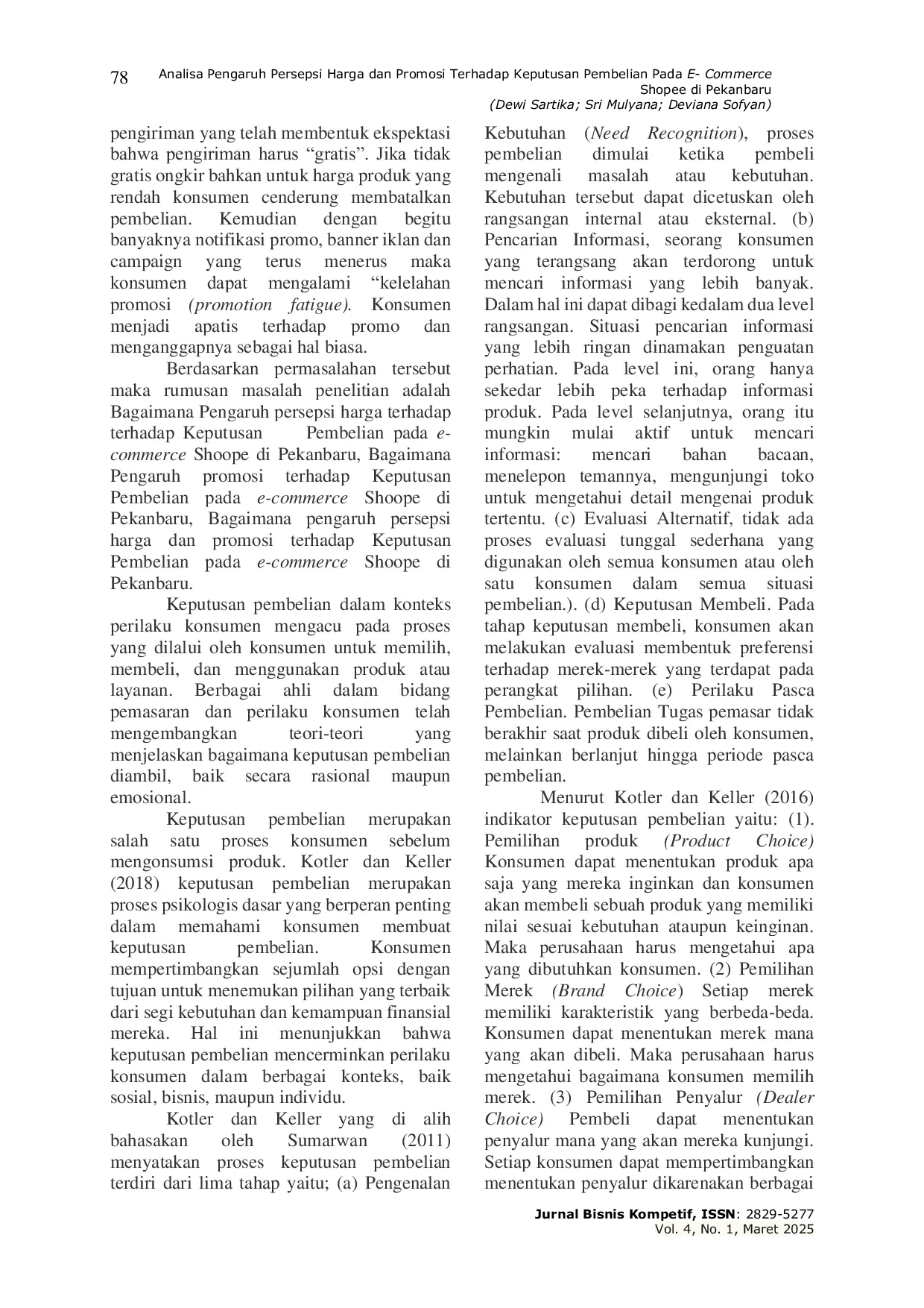 JURIS Analisa Pengaruh Persepsi Harga Dan Promosi Terhadap Keputusan Pembelian Pada E Commerce Shopee Di Pekanbaru